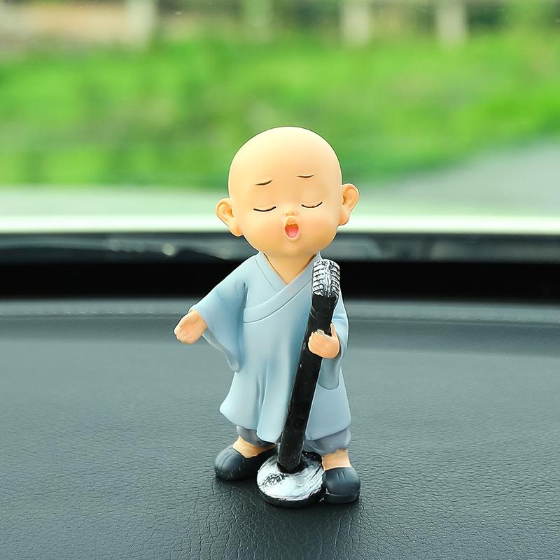 5pcs Car Ornaments Car Mounted Creative Sweeping Band Little Monk Cute Resin Crafts Little Monk Decoration Props Inside The Car
