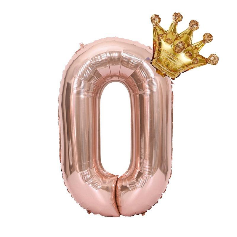 1PC 32 Inch Rose Gold Crown Digital Number Foil Balloons Princess Birthday DecorationParty Wedding Xmas Number Balloon Anniv