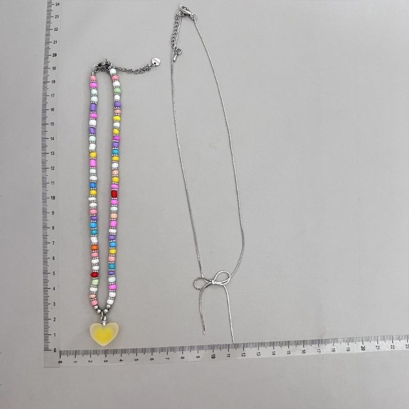 Cute Heart Bead Necklace Heart Charming Choker Chain Jewelry Girls Teen Eye-catching Snake Bone Chain Bowknot Necklace