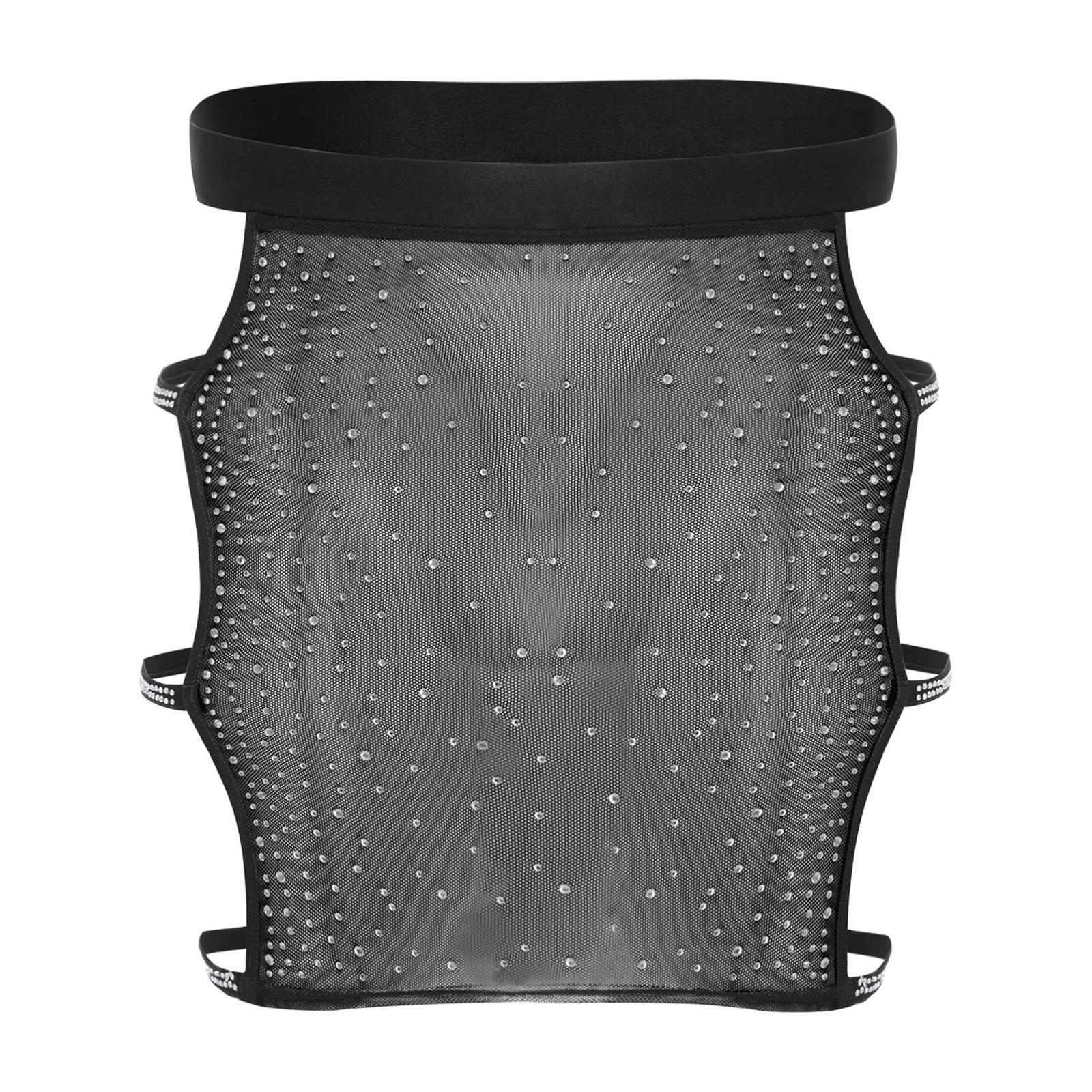 

Жіноча блискуча міні-спідниця з сітки зі стразами, еластична талія, вирізи з боків, облягаючий дизайн, прозора клубна спідниця S чорний