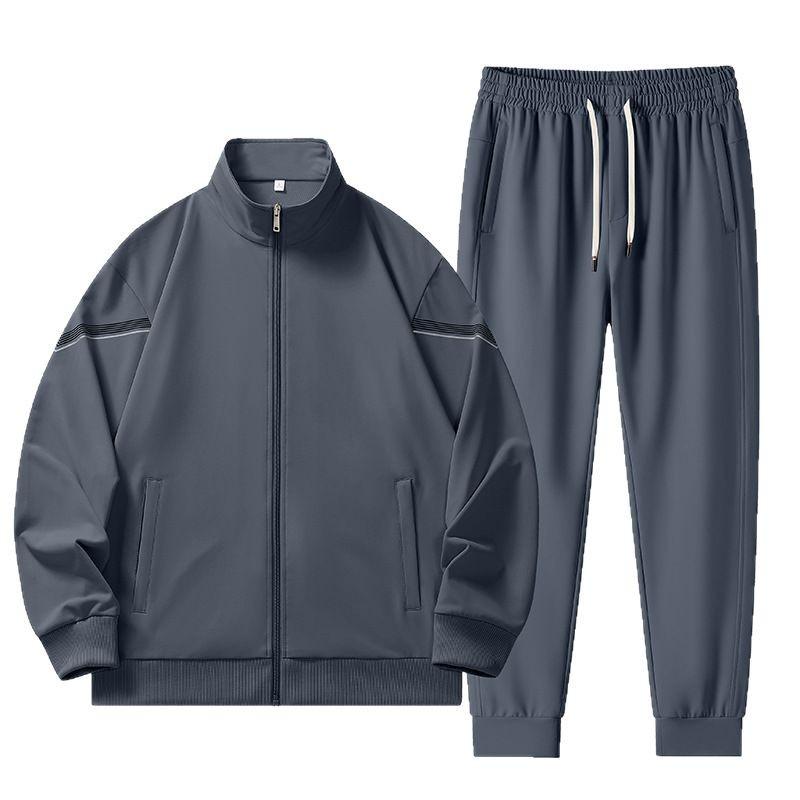 Men's Spring/Autumn Stand-Up Collar Sports Suit: Long Sleeve Running Top & Tapered Leg Pants