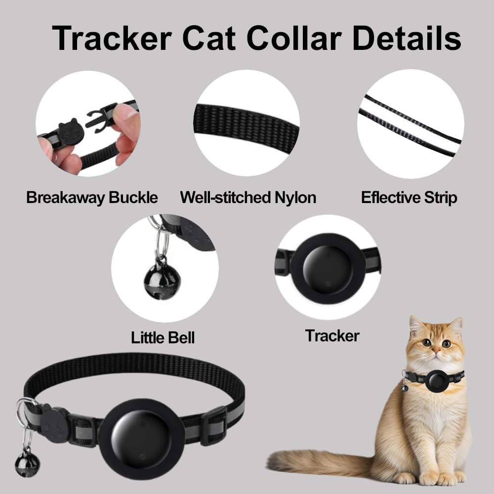 Cat Tracker Collar, Cat Collar with Finder Tag (iOS ONLY), Compatible with Apple Find My, No Monthly Fee, Cat Collar Waterproof (Pink)