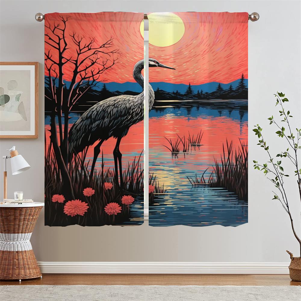 Red-crowned Crane Bedroom Blackout Curtains for Window Shade Curtain Living Room Decoration Black Out Curtains 2 Pcs Set Blinds