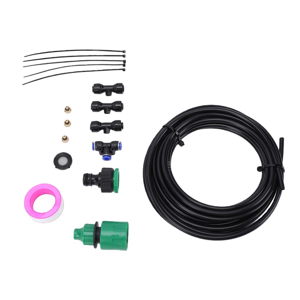 Fan Misting Kit Leakproof PE Mist Hose Water Mister Spray Kit with 3 Brass Nozzles for Patio Backyard Outdoor Cooling