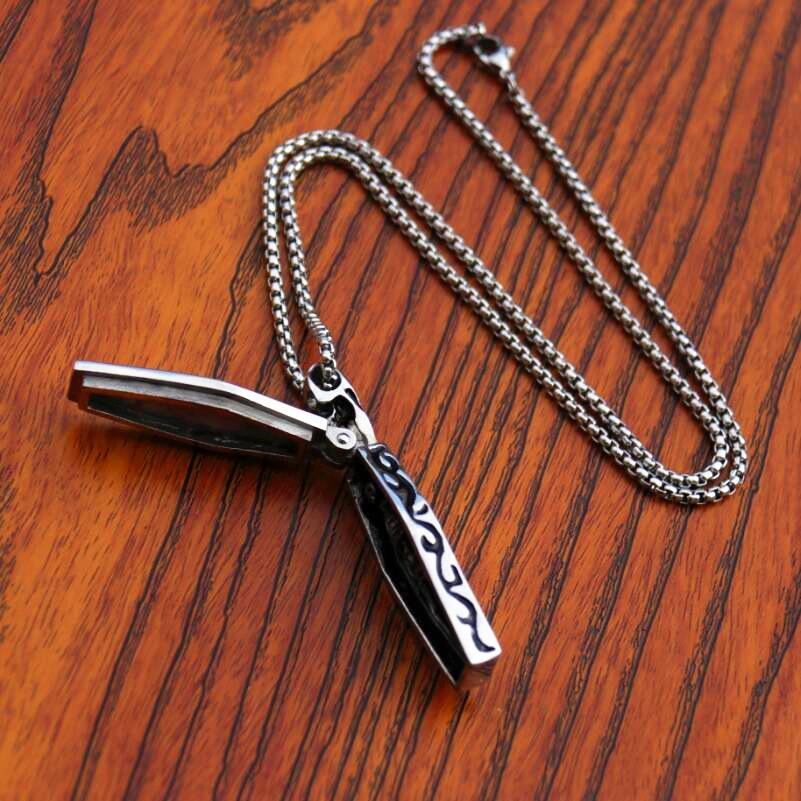 Men's Punk Cross Coffin Titanium Steel Chain Pendant Necklace