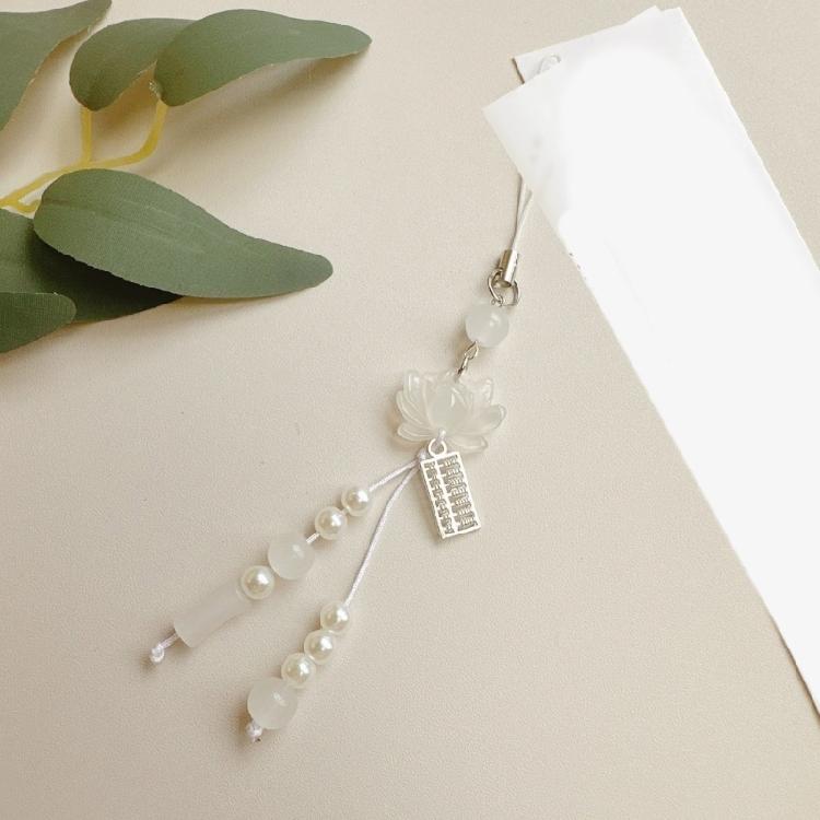 Trendy Lotuses Phone Chain Handmade Beaded Keychain Charm Fashionable Chinese Style Bag Pendant for Women Girls