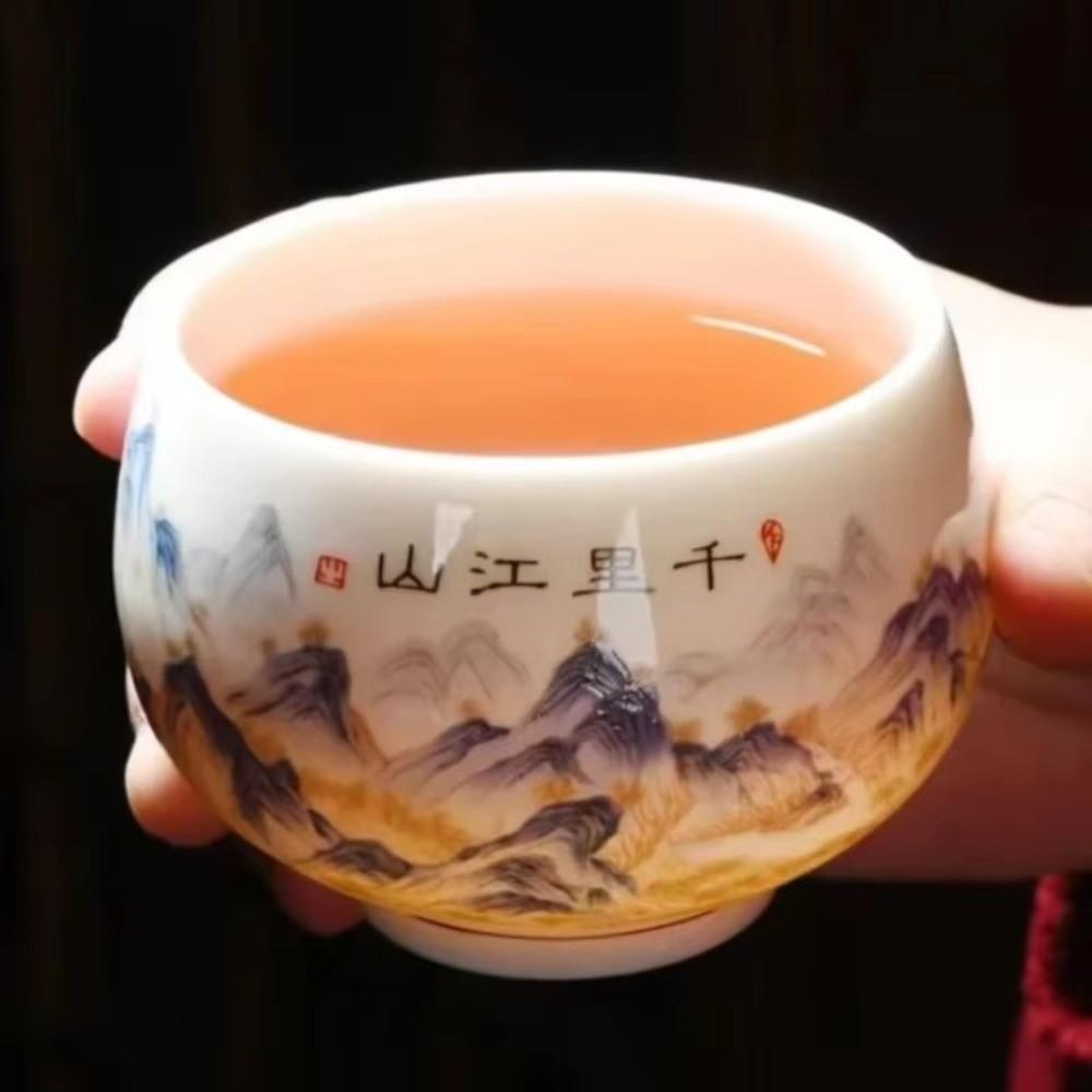 Tradition Landscape Painting Ceramic Teacup 180ml Exquisite Tea Cup Vintage White Porcelain Master Cup Zen Meditation