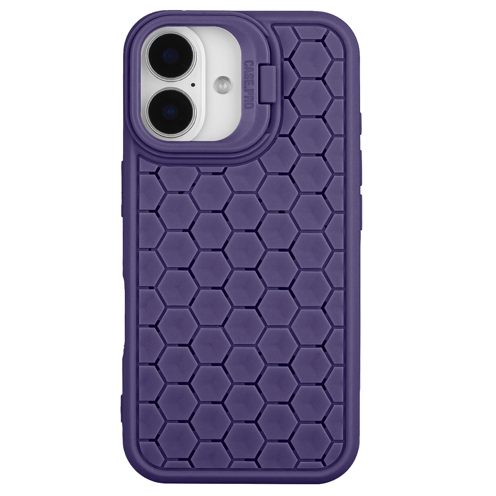 

For iPhone 16 Plus Case Kickstand Heat Dissipation TPU Phone Cover Purple