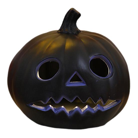 Halloween Pumpkin Light Spooky Carved Plastic Pumpkin Lantern Light-up Pumpkin Figurine for Outdoor Indoor Porch Room Decoration