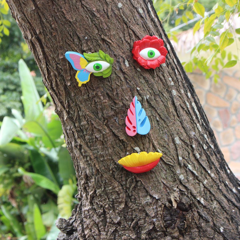 Yousheng Tree Face Decor Outdoor Flower Tree Face Sculpture Colorful Flower Face Ornament for Garden Fence Decoration Yard Art