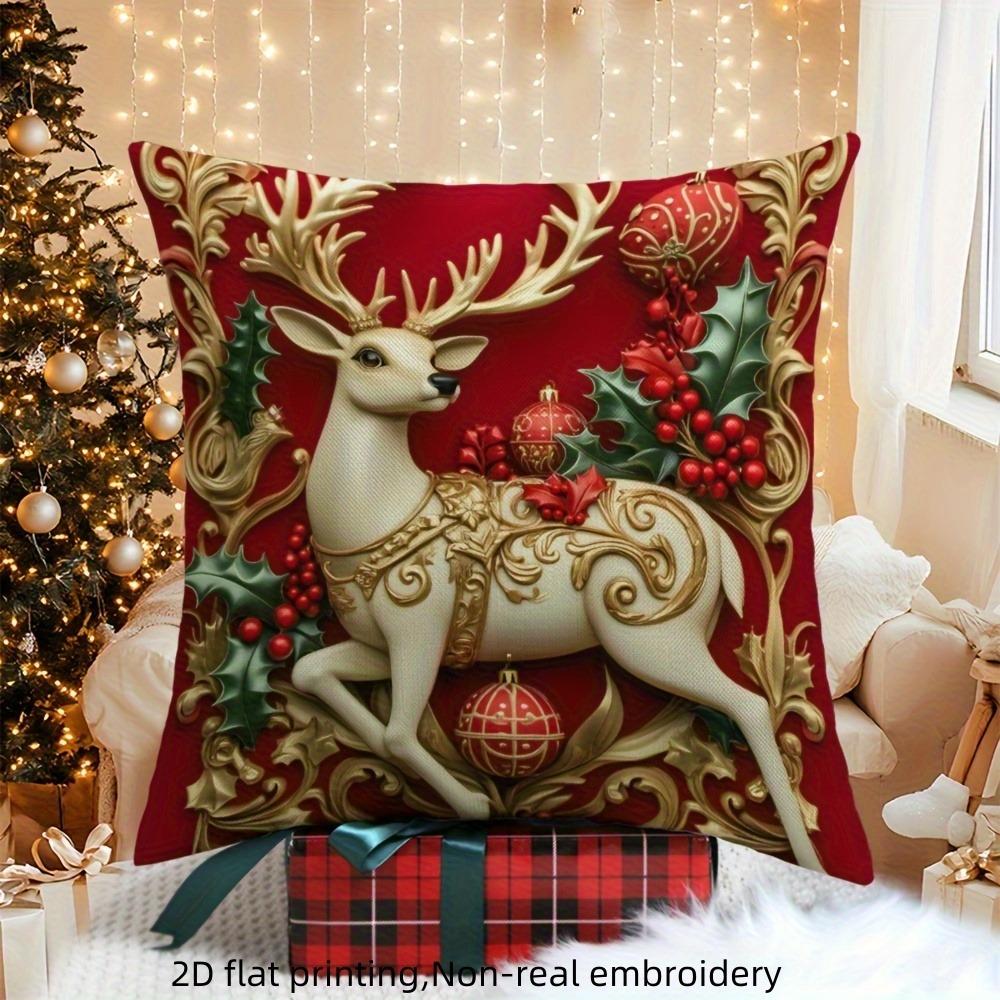

Christmas Themed Pillowcases: Snowman, Christmas Tree, Santa, and Deer Designs Sofa room cushion cover home decoration gift 16x16Inch