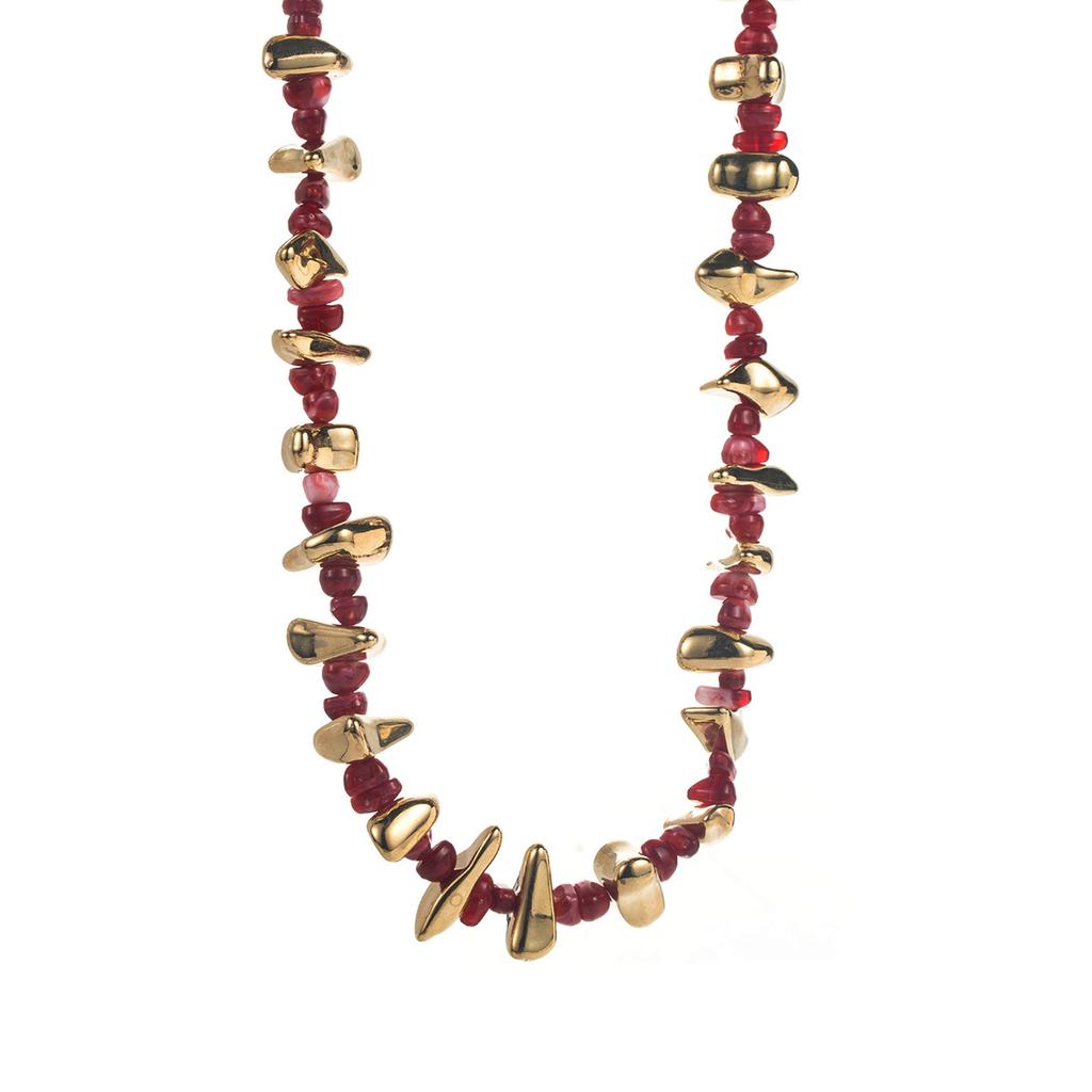 Vintage Geometric Irregular Alloy Resin Necklace, Autumn and Winter Maillard Wind Beaded Collarbone Chain