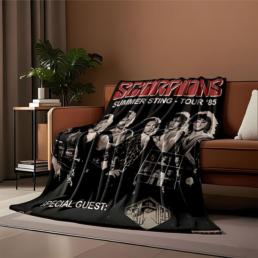 Promotional poster for Scorpions’ 1985 Summer Sting Tour with bold text. for all seasons blanket lunch break throw gift