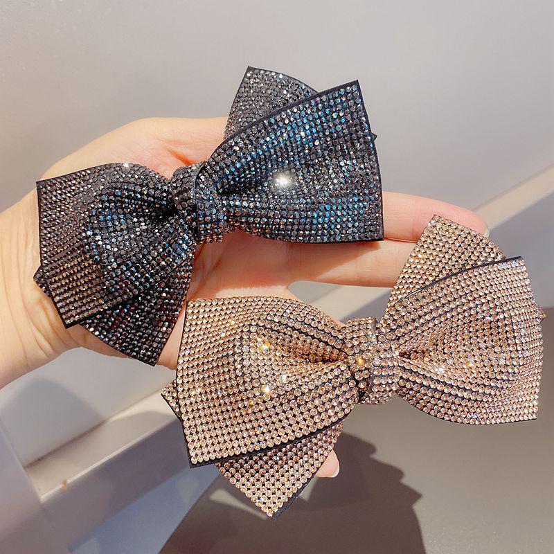 Korean Shiny Rhinestone Double Bow Hair Clip