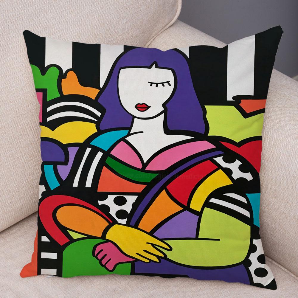 Geometric Cartoon Girl Colorful Abstract Art Drawing Pillowcase Sofa Cushion Cover Home Car Decor Home Decor