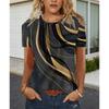 Fashionable Casual Round Neck Short Sleeved T-shirt Soft Comfortable Vintage  Loose Colorful Creative Grid Stripes 3d Printed Women's T-shirt