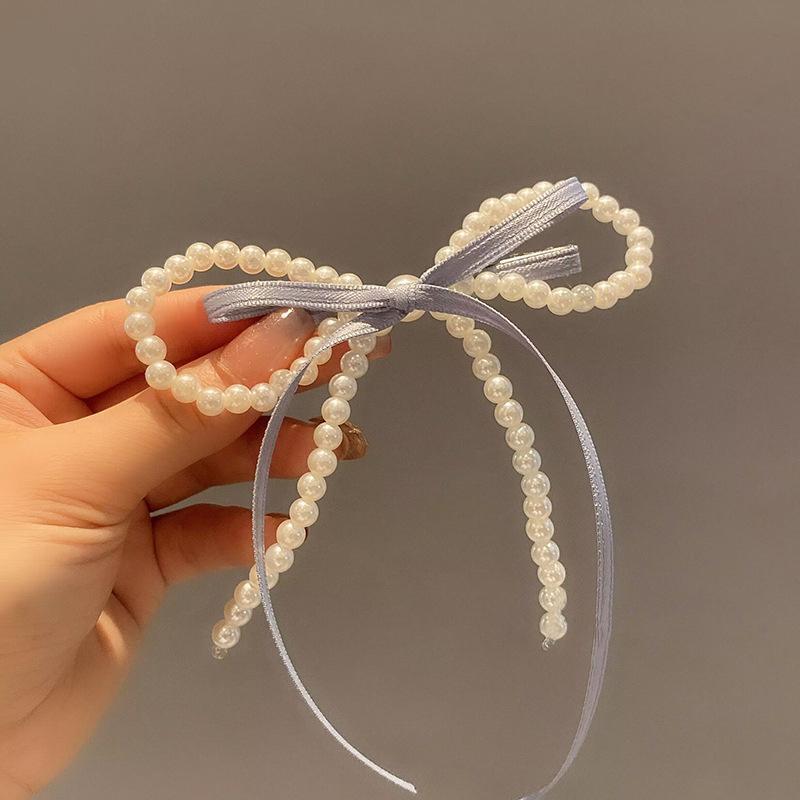 Fairy Ribbon Bowknot Pearl Barrettes Korean Style Sweet Fresh Side Clip Elegant Bow Duckbill Clip Temperament Headdress