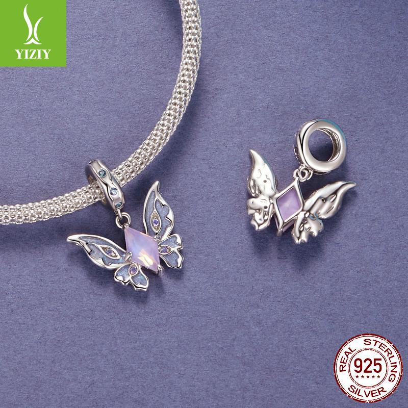 Vintage Magic Butterfly Diy Bracelet Necklace Pendant, Purple Elegant S925 Sterling Silver Beaded