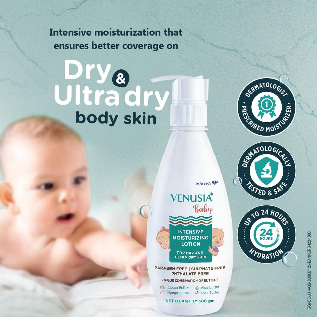 VENUSIA Dr. Reddy's Baby Intensive Moisturizing Lotion 300g Pack of 2 for Soft, Hydrated, Gentle Skin Care