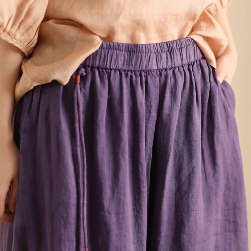 Johnature Damen Vintage Hose mit weitem Bein, einfarbig, Sommerhose mit elastischer Taille, lockere Freizeithose