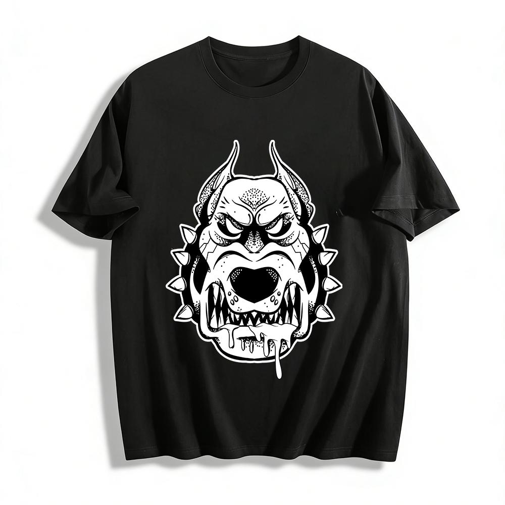 Spiked Fierce Dog Graphic Streetwear Casual Cool Printed Top Pure cotton T-shirt XXS