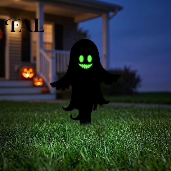 Decorative Lawn Stakes Halloween Garden Stake, Black Cat Yard Sign with Glow-in-the-dark Eyes, Waterproof Spooky Ghost Silhouette for Pathway