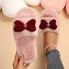 Fashion Sweet Bowknot Furry Indoor Pink Slippers Women 2025 Winter Soft Thick Bottom Non Slip Home Slides Warm Short Plush House Shoes