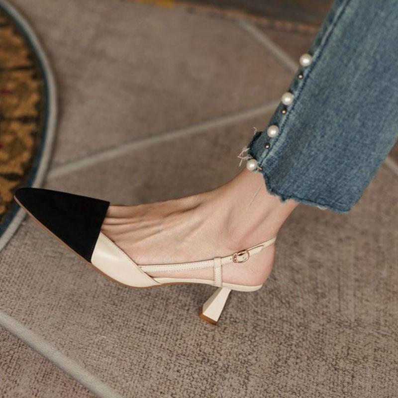 WTEMPO Versatile High Heel Shoes Toe Wrap Women's Soft Leather Comfortable Color Matching Elegant Thin Heel Pointed Toe Sandals Dropshipping Wholesale