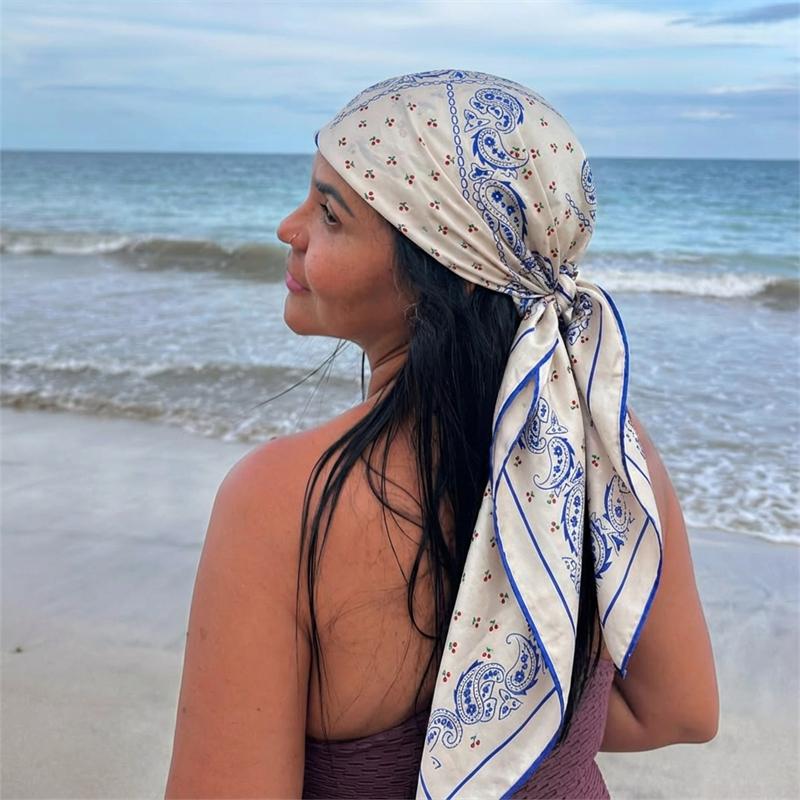 

2026 Satin Square Scarf Women Paisley Hijab Elegant Print Silk Neckerchief Shawl Wraps Headband Handle Hair Accessories Bandana 90x90cm