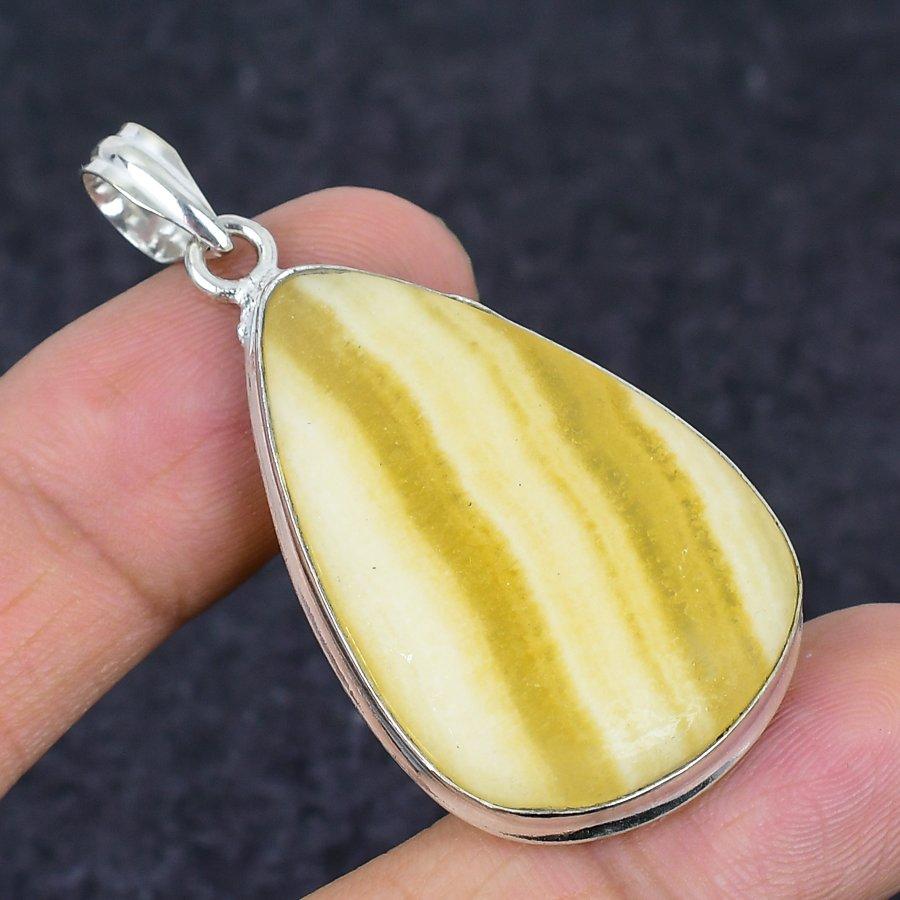Yellow Calcite Gemstone Handmade 925 Sterling Silver Jewelry Pendant 2.17" v6I43
