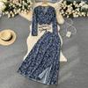 Women Vacation Bohemian Two Pieces Suits Summer Lace Up Top Split Long Skirt Sets