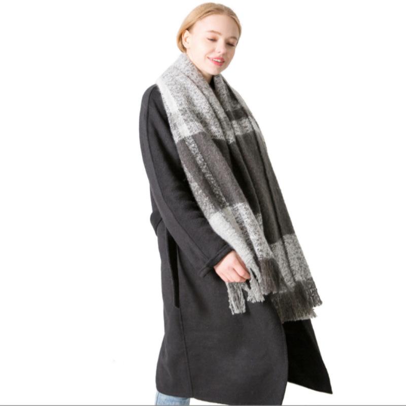 Autumn and Winter Polyester Circle Sand Plaid Scarf Women's Warm Fringed Scarf Shawl