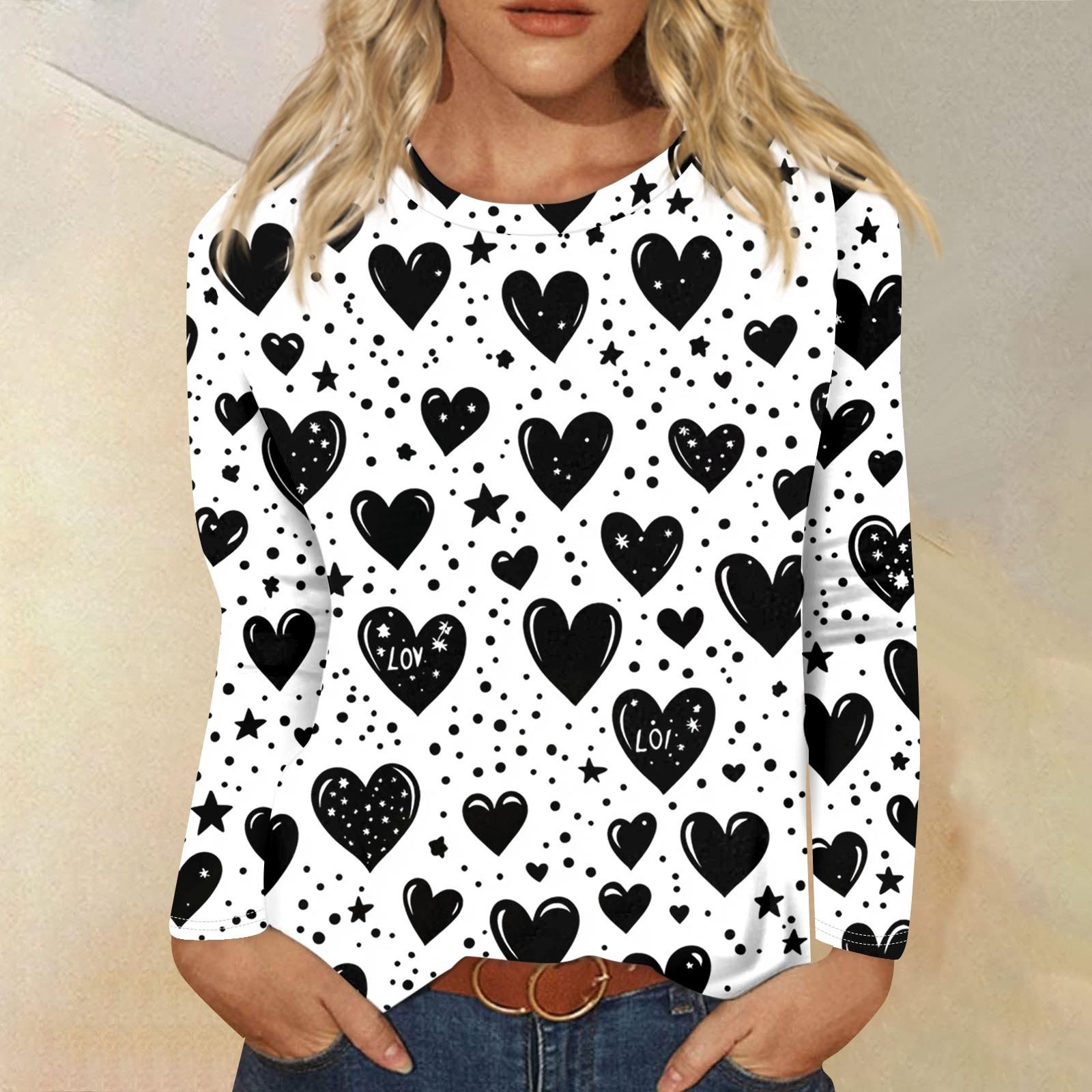 

Женская модная повседневная футболка с круглым вырезом и длинным рукавом, топ с принтом «День Святого Валентина и любовь» L чёрный