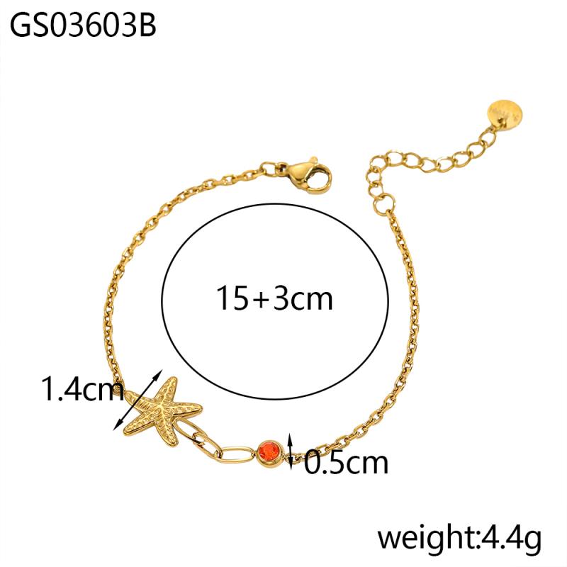 

CARLIDANA Vacation Ocean Style Fashion Scallop Starfish Pearl Gold Plated Waterproof Stainless Steel Charm Bracelet Jewelry as photo