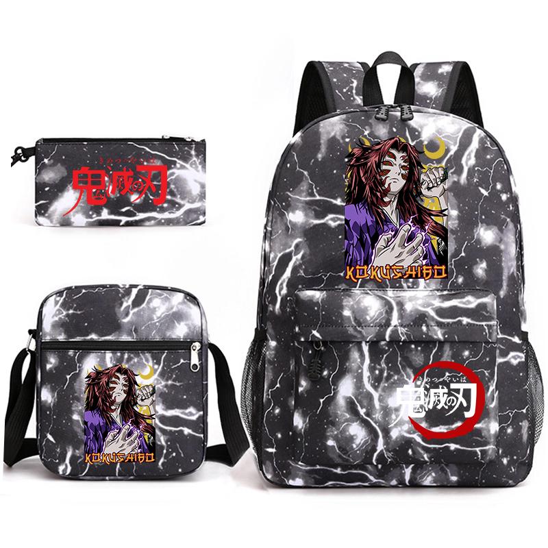 Demon Slayer Anime Print School Backpack Set 3Pcs Include Backpack Shoulder Bag Pencil Case for Boys Girls Students