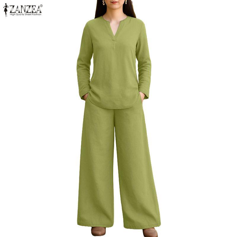 ZANZEA Women Long Sleeve Blouse and Pants Casual Two Piece Suit Sets