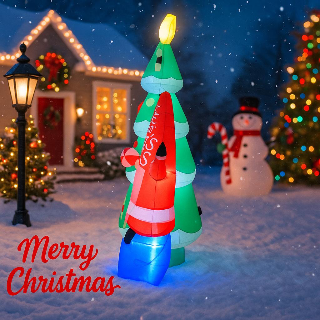 5.91FT Christmas Inflatable Toys With LED Lit Christmas Tree Santa Set Supplies Home Ornaments Festive Gift Xmas Yard Decoration