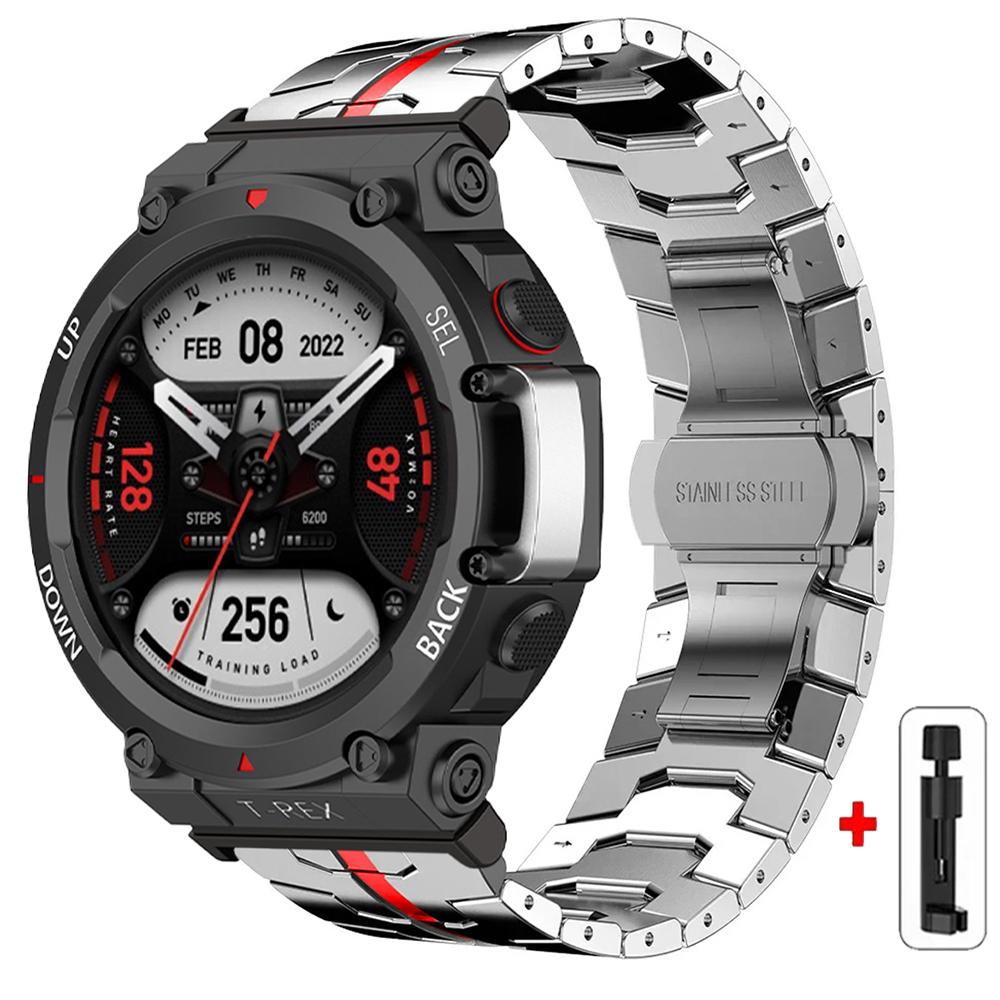 Steel Strap for Huami Amazfit T-rex 3/2 Trex Pro Metal Watch Band for Amazfit T-Rex Ultra T-Rex PRO3 48MM Butterfly Clasp Smartwatch Accessories