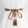 Women Dress Belt Braided Lace Decorated Tassel End Waistband Solid Color Waist Cord Costume Accessories
