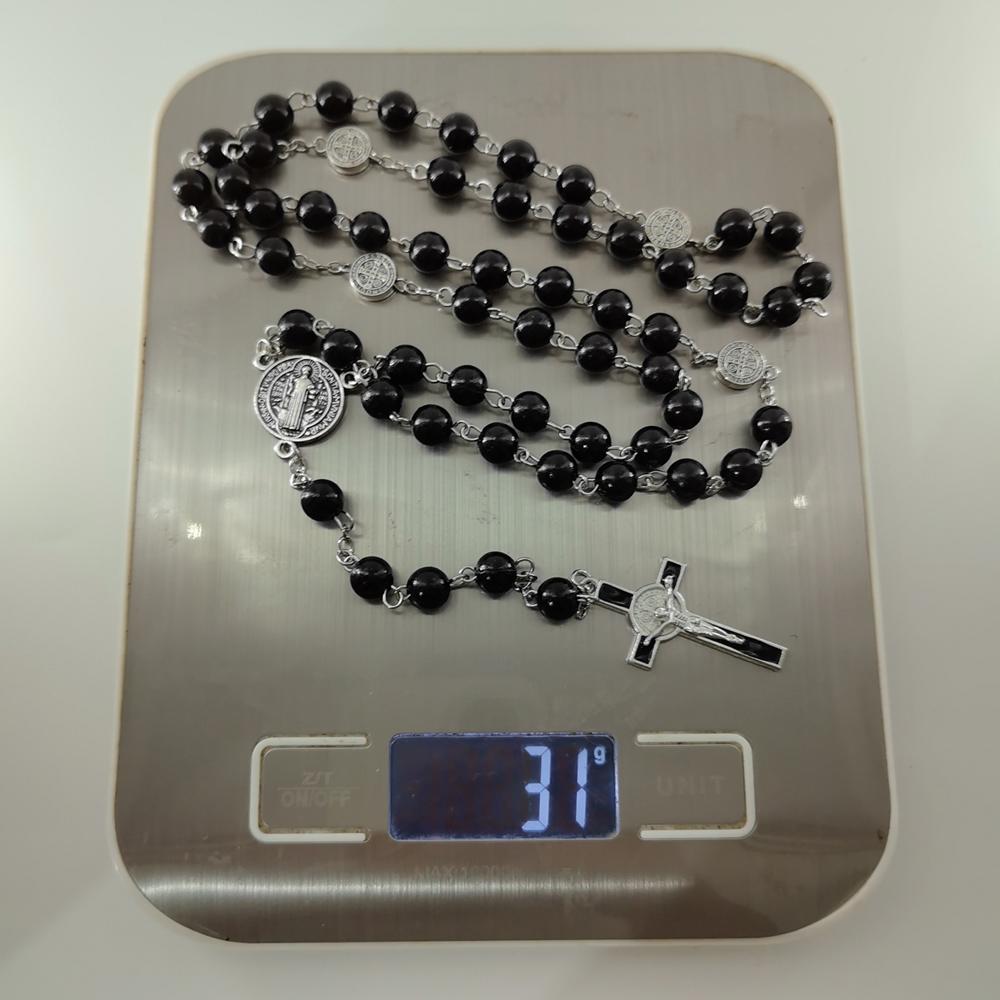 Fashion Handmade Necklace Ladies Imitation Vintage Style Zircon Rosary Beads With Cross Pendant Zircon