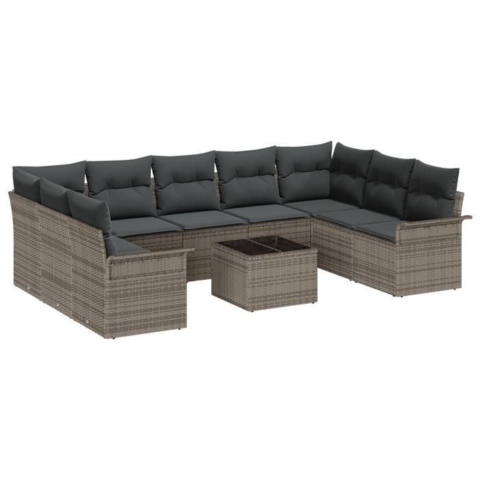 Ensemble de Canapé de Jardin 9 Pièces avec Coussins Noir Poly Rattan, Canapé de Jardin 2 Places avec Rangement et Coussins 3354198