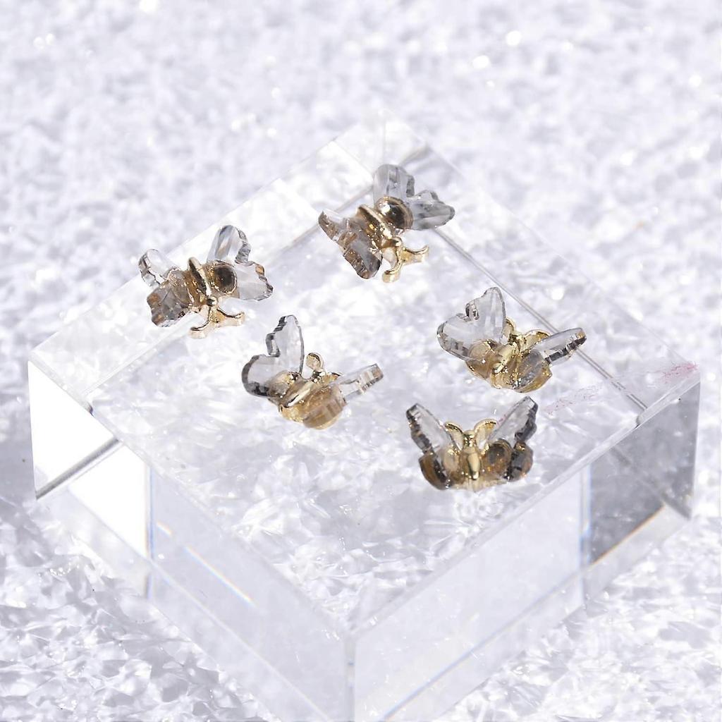 Transparent Gray Butterfly Nail Decoration 3D Manicure Butterfly Nails Rhinestone Diamond Glitter Summer Novel Design Acrylic Butterfly Nails 10 Piece