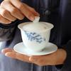 Hand-Painted Ceramic Whiteware Three-Force Cover Bowl Large Kung Fu Three-Force Bowl Handmade Ceramic Tea Cup Tea Bowl Gaiwan
