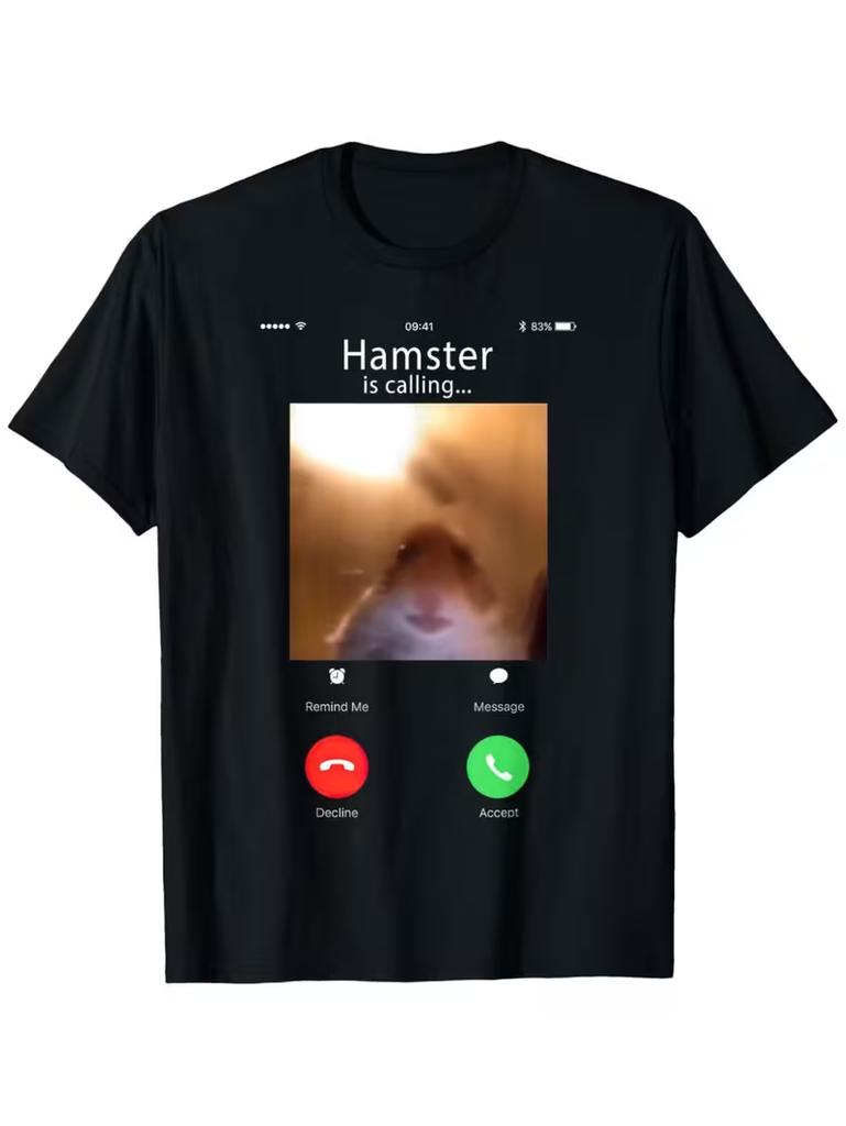 Adult and Children Simulate Mobile Phone Call Interface Quirky Hamster Meme Cotton Tshirt Workaholic Stressrelief Outfit