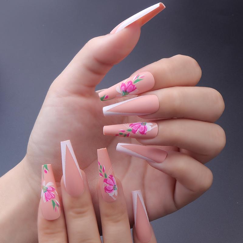 O2 Long Wearable Removable Nail Patches: Pointed Press-On False Nails for Nail Art