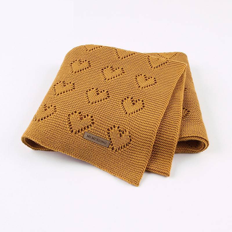 Baby Knitted Heart Pattern Crochet Swaddle Wrap With Windproof Cotton For Newborns