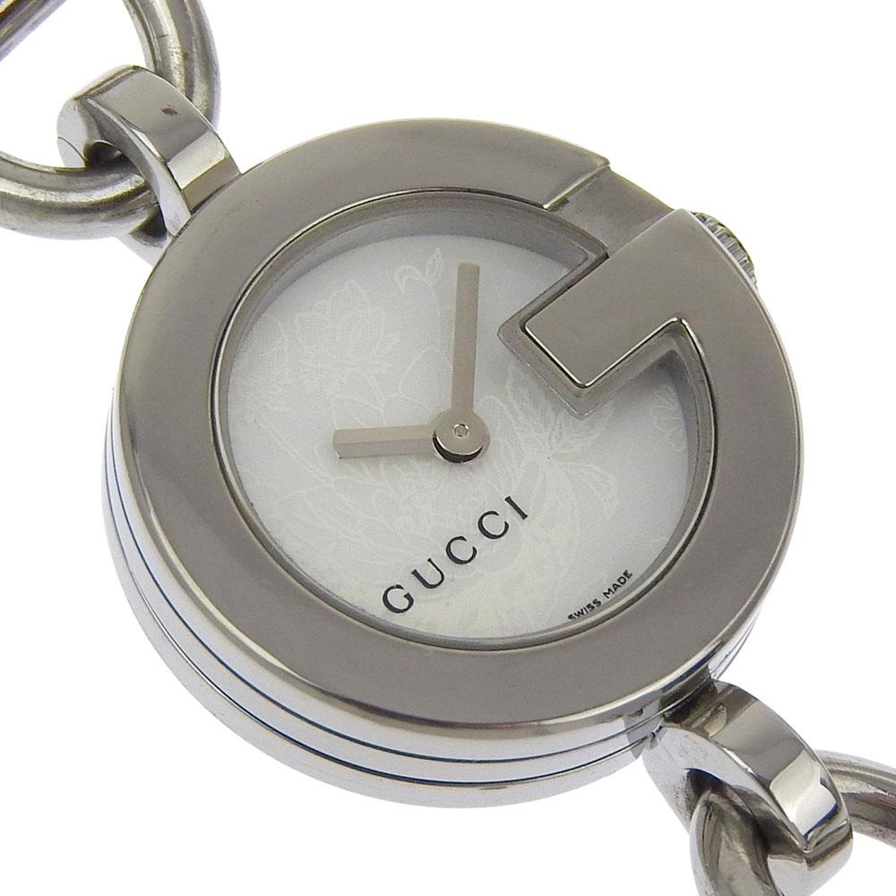 GUCCI G Charm Bracelet Watch Watches 107 White shellDial Stainless Steel Quartz Analog display Women Used