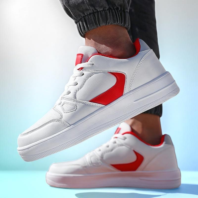 Men's White Sports Shoes Detailed Accessories High Quality Walking Shoes School Work Leisure Flexible Comfortable Trendy Shoes