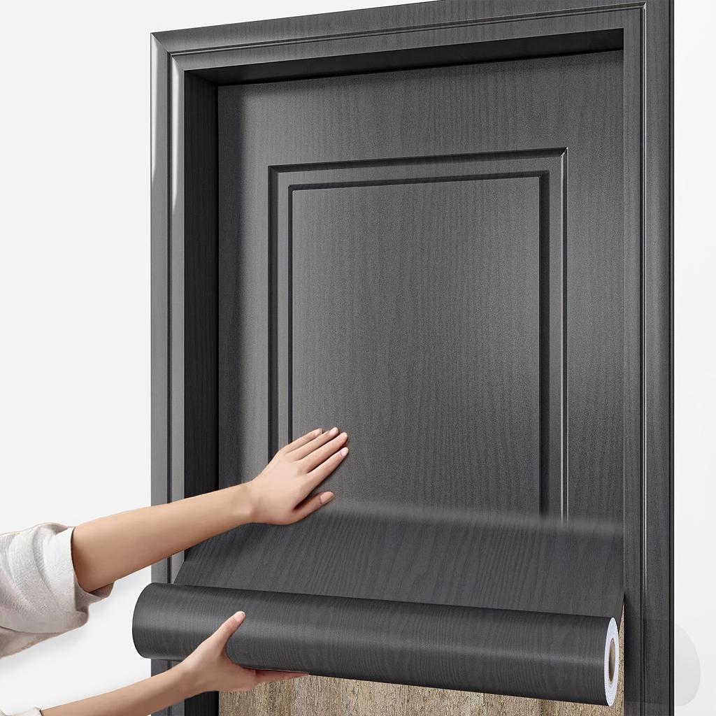 Wood Grain Wallpaper Black & White Textured Self-Adhesive Paper for Door Cabinets Countertops Home Decor Waterproof Removable