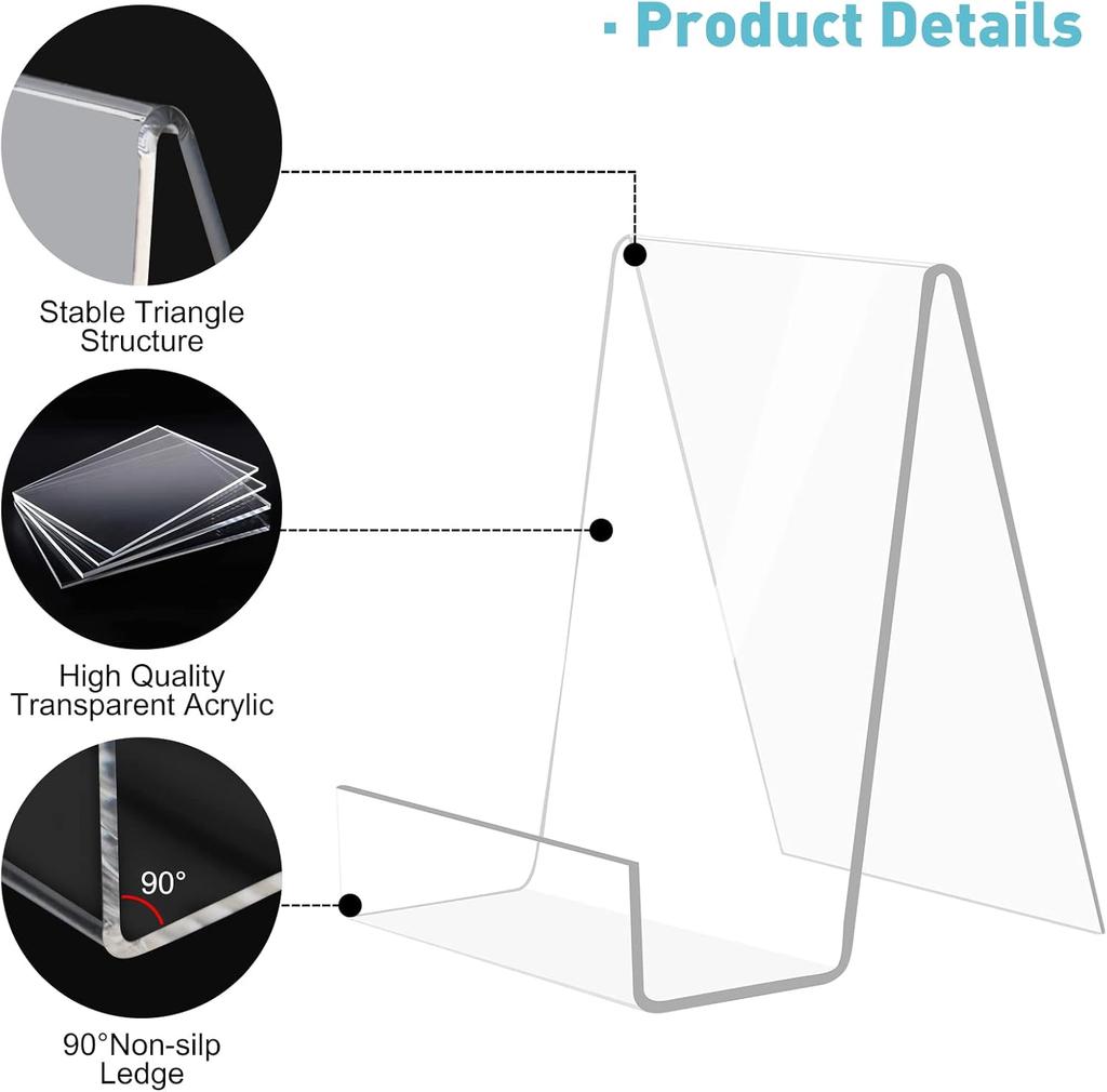 6 Pack Acrylic Book Stand Thickened Clear Book Display Easel Holder for Tablets Newspaper Magazines Notebooks Textbooks CDs